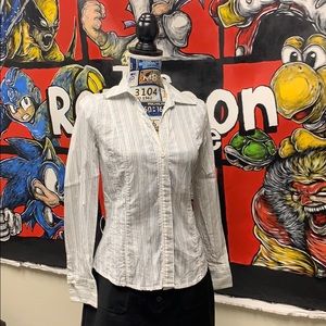 Old Navy blue striped button up, size small.